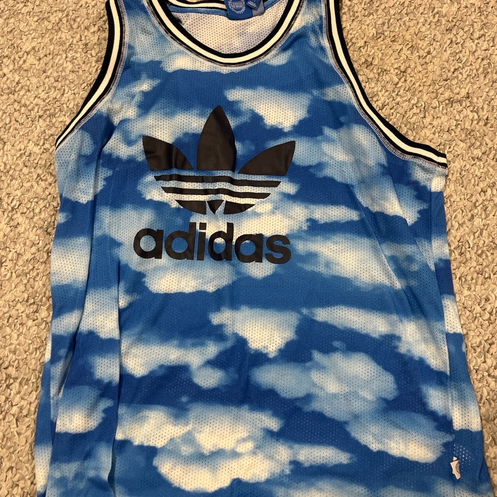Adidas men’s Blue and White Cloud Tank Top